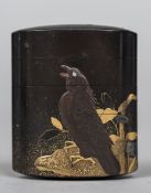 A Japanese lacquered inro Of five sections, decorated with an eagle. 6.5 cm high.