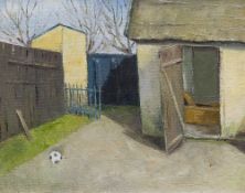 ALFRED PEDERSEN (20th century) Danish The Back Yard Oil on board Signed 48.5 x 38.