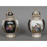 A pair of late 19th century Continental porcelain lidded vases Each of ovoid form,