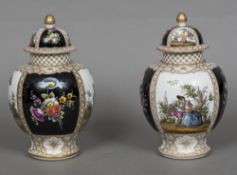 A pair of late 19th century Continental porcelain lidded vases Each of ovoid form,