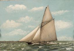 J LYLE (19th century) Racing Yachts Oils on board One signed and dated 1892 25.5 x 17.