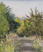 ROSEMARY GARDHAM (20th century) British Path Near the Beacon Oil on board 24.5 x 29.