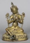 An early patinated bronze Buddha Typically modelled seated in the lotus position wearing a