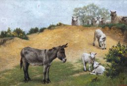 WILLIAM WEEKES (1856-1904) British Donkey and Sheep in a Landscape Oil on board Signed 41 x 28 cm,