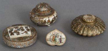 A late 19th century Satsuma koro With removable pierced lid above the squat ovoid body decorated