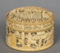 A 19th century Canton ivory pill box Of lidded circular form,