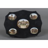 An Italian micro mosaic plaque The shaped panel inset with five various views of Rome, unframed.