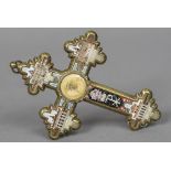 A micro mosaic set brass crucifix Decorated with various views of St.