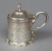 A Victorian silver lidded mustard and liner, hallmarked London 1880,