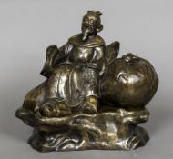 An early, possibly 17th century, Japanese bronze figure of sage Modelled seated,