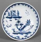 An 18th century Lowestoft porcelain miniature saucer Decorated with the Pagoda and Garden pattern,