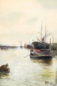 ARTHUR WILSON (19th century) British Shipping on the Thames Oils on canvas Signed 39.5 x 59.