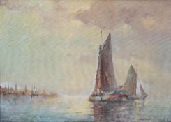 CONTINENTAL SCHOOL (20th century) Boats in Calm Water Oil on canvas Indistinctly signed 78 x 58 cm,