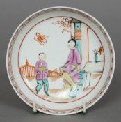 An 18th century Lowestoft porcelain saucer Polychrome decorated with the Green Window with Figures