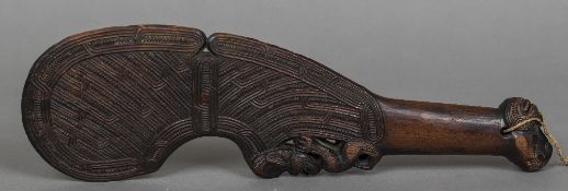 An early 20th century New Zealand Maori Wahaika The shaped blade worked with a figure and