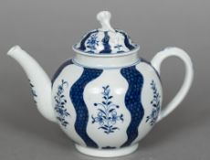 An 18th century Lowestoft porcelain teapot and cover Decorated in the Robert Browne pattern,