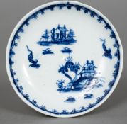 An 18th century Lowestoft porcelain miniature saucer Decorated with the Pagoda and Tree pattern. 7.