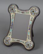 A Russian silver garnet set and champleve enamelled frame with 84 Zolotnik mark Hardwood mounted