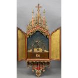 A late 19th/early 20th century Italian carved wood and gilded wall hanging alter piece The arched