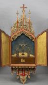 A late 19th/early 20th century Italian carved wood and gilded wall hanging alter piece The arched