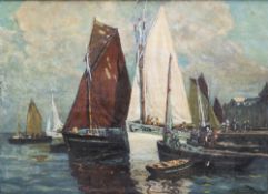 FRENCH SCHOOL (19th century) Busy Harbour Scene Oil on canvas Indistinctly signed and dated 75 x