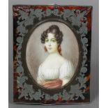 RESCH (19th century) Continental Portrait miniature of a Young Lady Ivory 6.