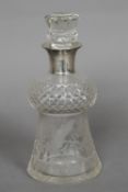 A silver mounted cut glass Scottish decanter and stopper, hallmarked London, date letter indistinct,