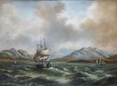 ENGLISH SCHOOL (19th century) Shipping in Choppy Waters Off a Mountainous Coastline Oil on board 61