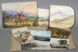 A folio of 19th century watercolours and an oleograph Depicting various landscape views.