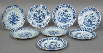 Eight Chinese blue and white porcelain plates Variously decorated. The largest 23 cm diameter.