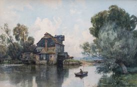 FREDERICK GEORGE COTMAN (1850-1920) British Fishing the Mill Pond Watercolour Signed and dated