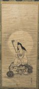 CHINESE SCHOOL (19th century) Immortal Riding a Temple Lion Watercolour Signed with calligraphic