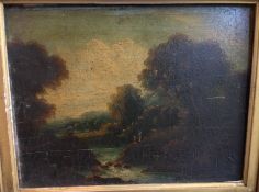 ENGLISH SCHOOL (198th/19th century) Figures in a River Landscape Oil on board 22 x 17 cm,