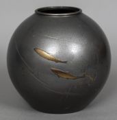 A late 19th/early 20th century Japanese patinated bronze vase Of ovoid form,