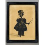 A Victorian gilt heightened silhouette Depicting a young girl in horse riding outfit holding a whip,