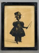 A Victorian gilt heightened silhouette Depicting a young girl in horse riding outfit holding a whip,