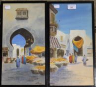 Two watercolours of Moroccan scenes, signed A.