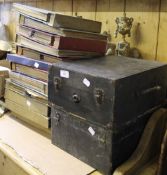 Two cased picnic gramophones and records