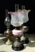 Three Victorian oil lamps