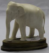 A late 19th/early 20th century carved ivory elephant on a horn plinth base