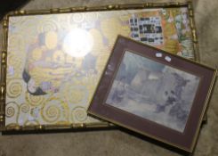 A Gustan Klimt print in a faux bamboo frame and another