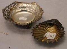 A pierced silver bon bon dish and a silver scallop shell butter dish