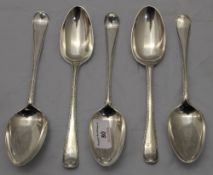 Five 18th century silver tablespoons,