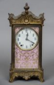 A Sevres type porcelain panel inset gilt metal mantle clock,