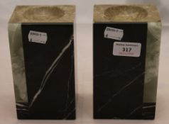 A pair of Art Deco marble and onyx vide poches