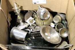 A box of miscellaneous metal wares