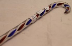 A 19th century coloured glass walking cane