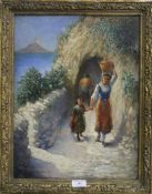 An oil painting of a Mediterranean scene