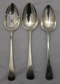 Three George III silver table spoons, London 1792,