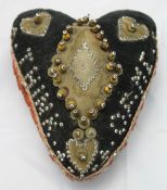 A Victorian heart shaped beadwork pin cushion